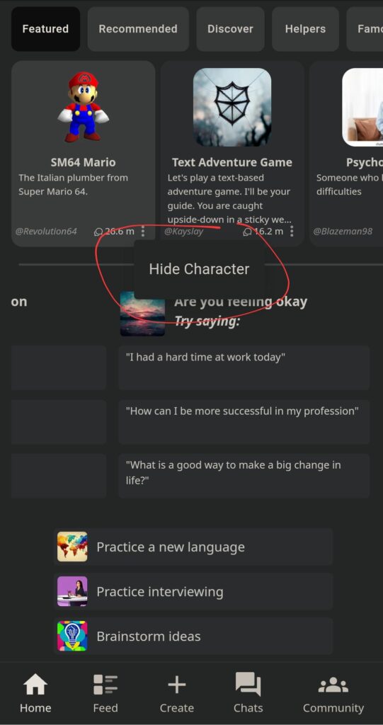 How to Unhide Characters in Character Ai