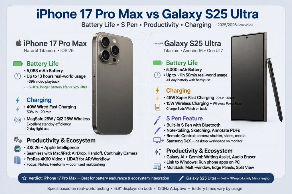iPhone 17 Pro Max vs Samsung Galaxy S25 Ultra Battery Comparison