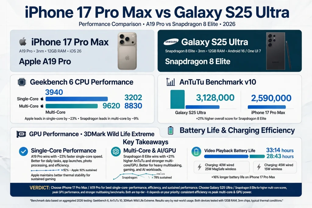 iPhone 17 Pro Max A19 Pro vs Galaxy S25 Ultra Snapdragon performance